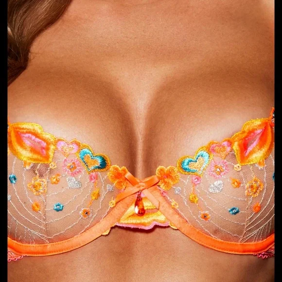 BNWT Honey Birdette bright orange push up bra 34DDD